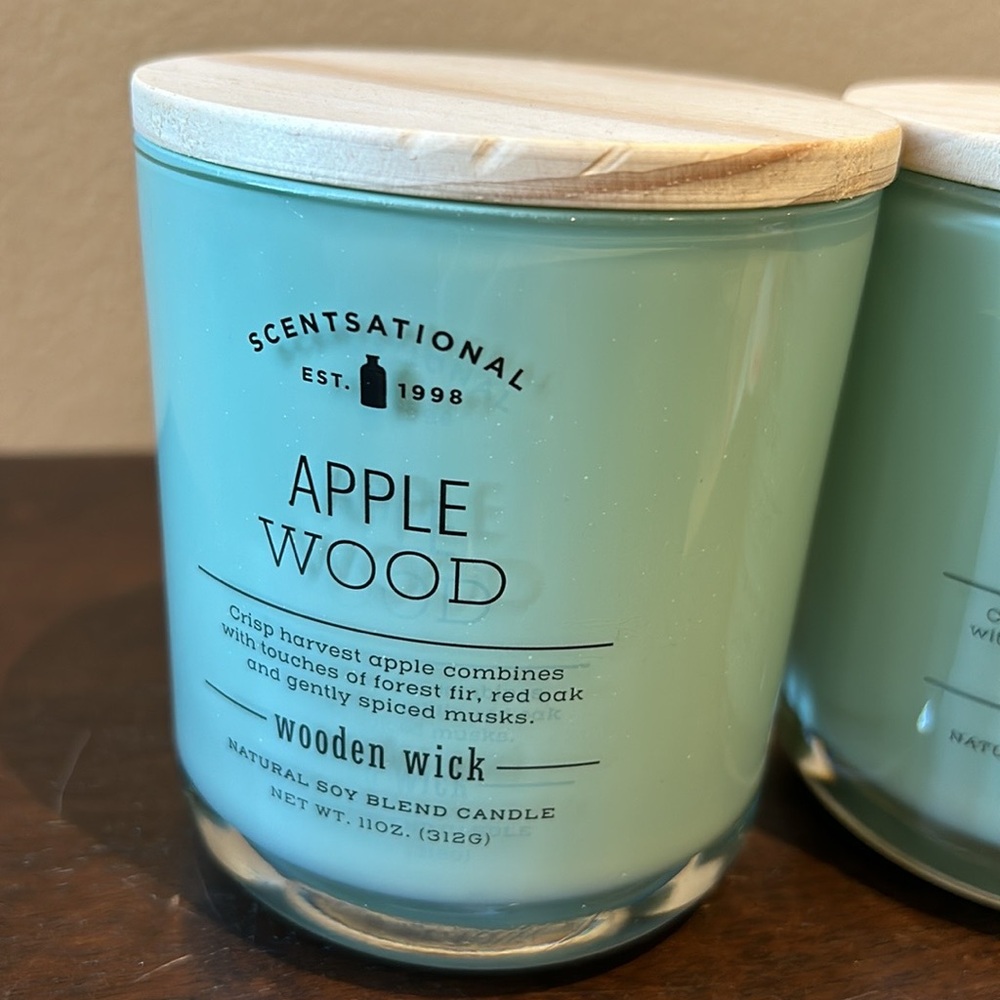 2 Scentsational Apple Wood Candles Wood Wick New Soy Blend 11 Oz